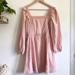 Storia Anthropogie Long Sleeve Ruffled Mini Peasant Dress